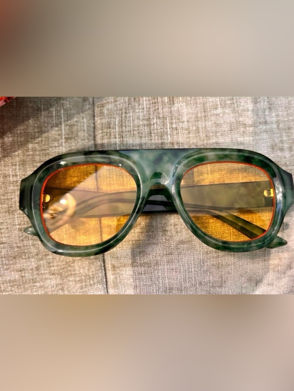 Green Marble Frame Sunglasses with Amber Lenses